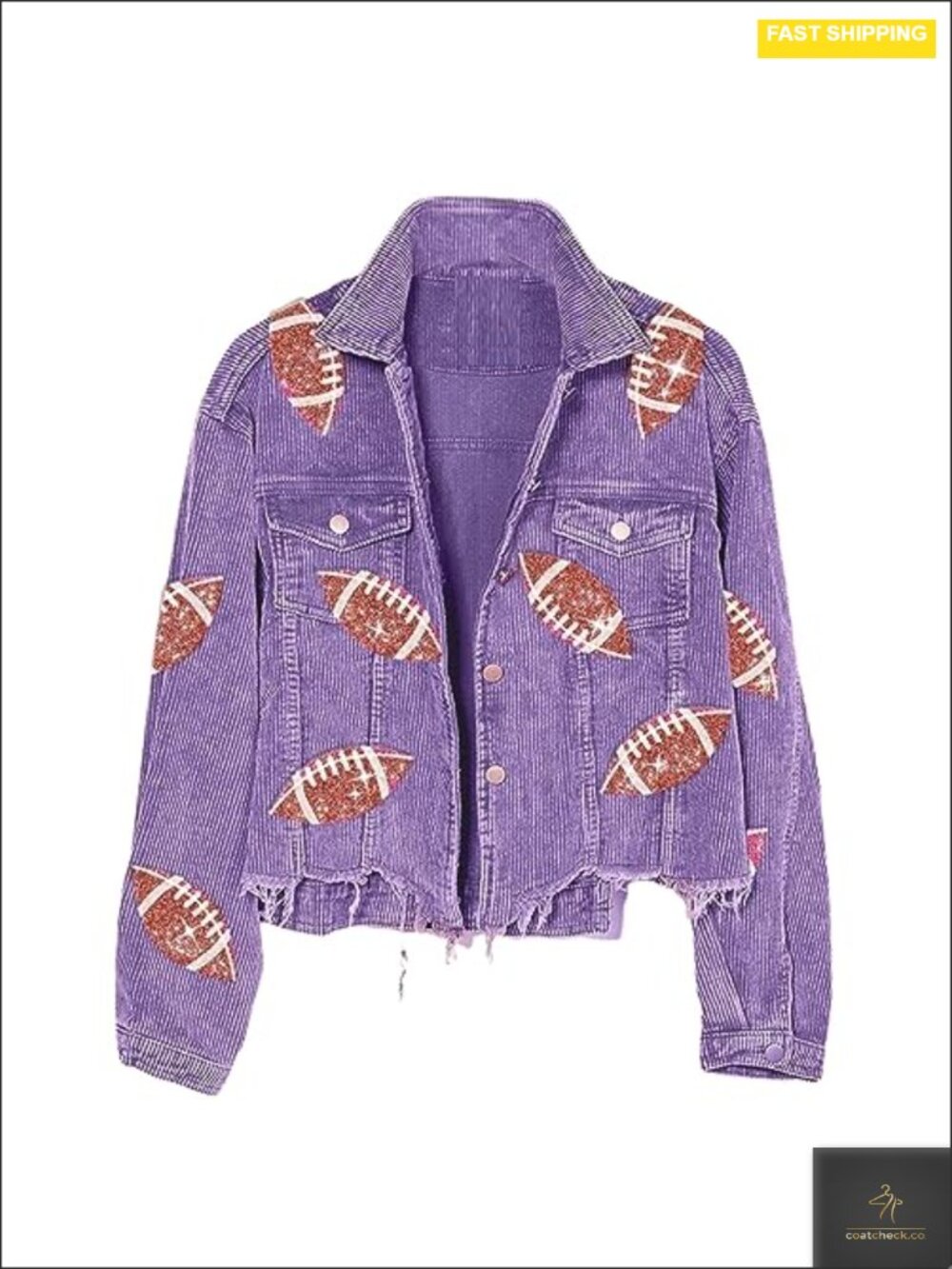 Corduroy Sequin Rugby Jacket Cropped Distressed Shacket Coat